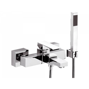 Wandmontierte Badewannenarmatur | hebel | weiß matt | Q-DESIGN + handbrause, Schlauch und Halterung