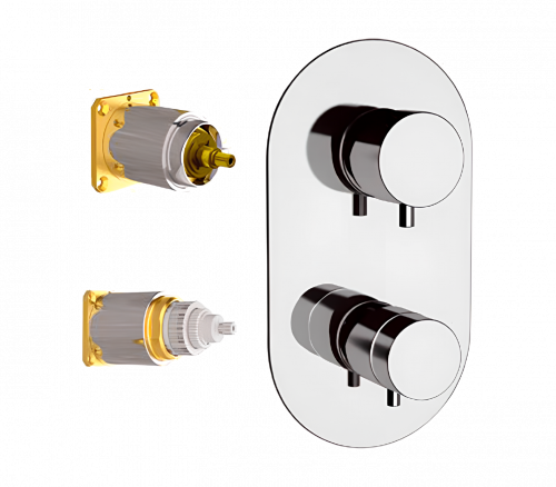 Verdecktes Modul X STYLE Zwei-Wege-Hebeloberteil thermostatisch | Chrom schwarzer Grund