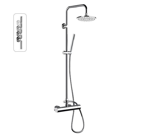 N37 | Dusch Set, Hebel, Aufputz, Kopfbrause Ø200 - ABS | Chrom schwarzer Grund